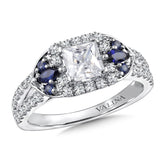 Princess-Cut Diamond And Blue Sapphire Engagement Ring